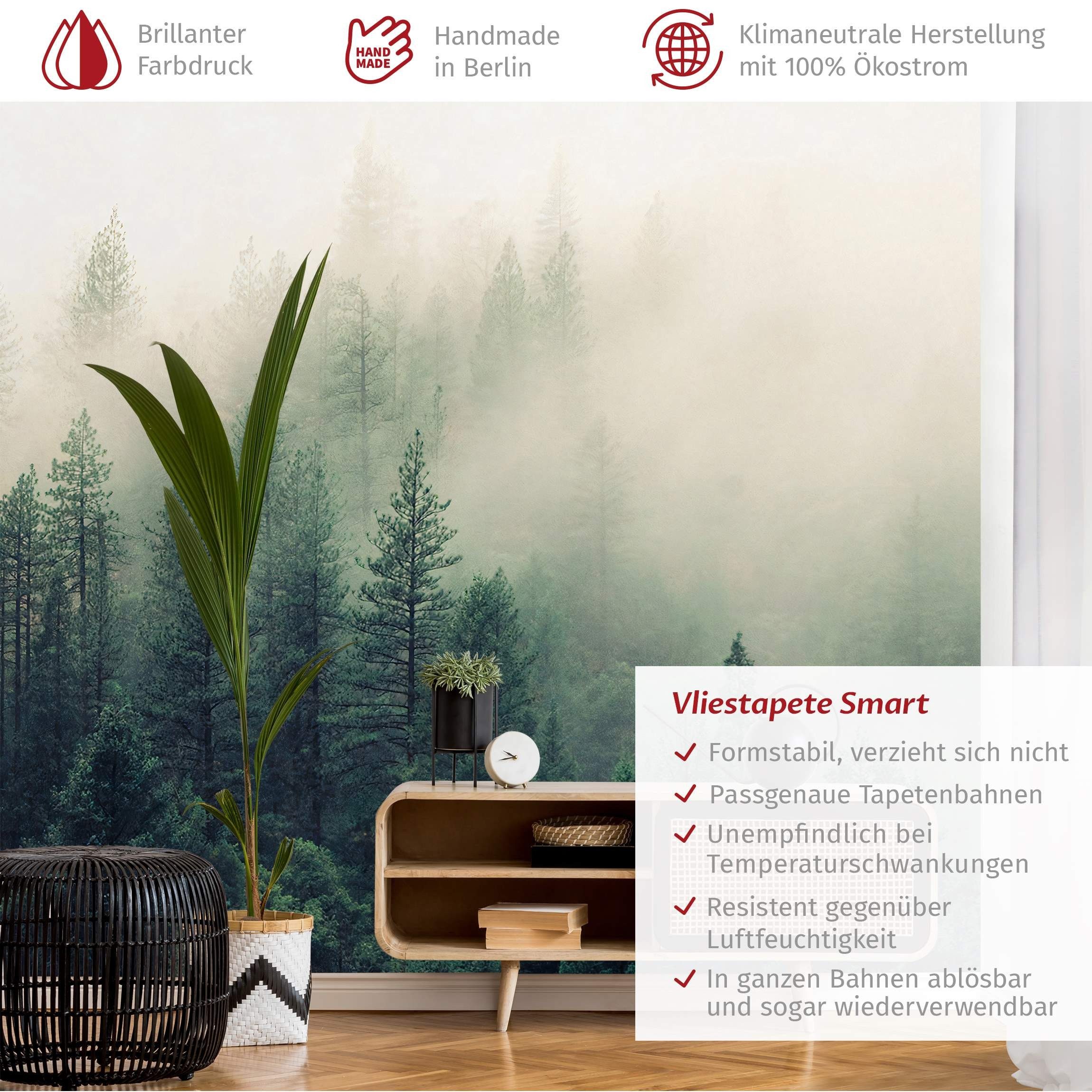 Bilderdepot24 Fototapete Wald Nebel 3D Effekt günstig online kaufen