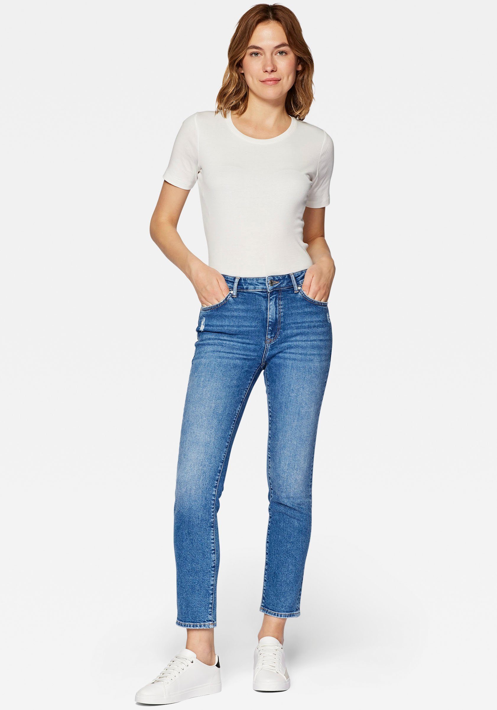 Mavi Slim-fit-Jeans trageangenehmer Stretchdenim blue) Verarbeitung blue dank denim hochwertiger mid (denim