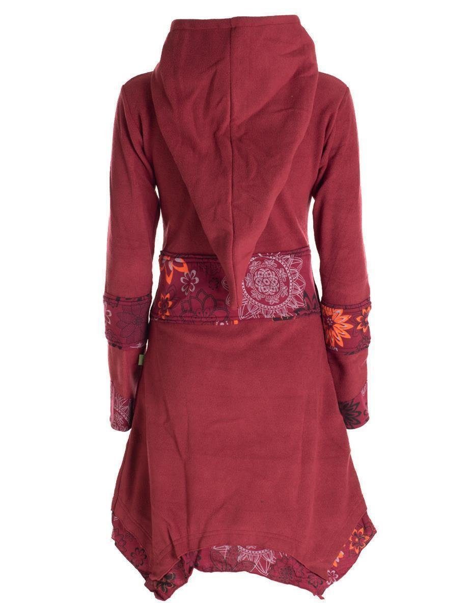 Mantel Kurzmantel Style Fleece Hooded Gothik, Boho Ethno, Zipfelkapuzenjacke Vishes Fleecemantel Cardigan Goa, dunkelrot