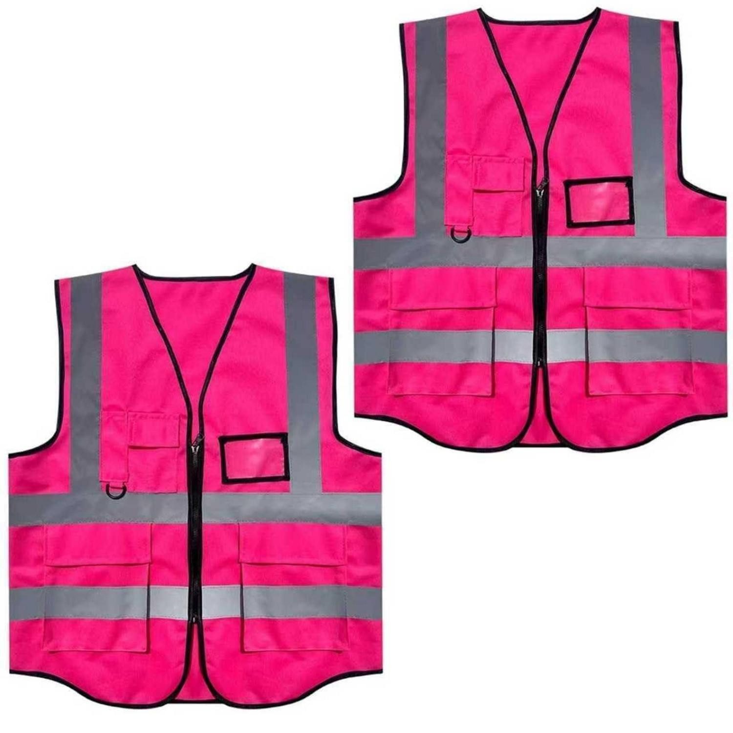 LuxusKollektion Warnweste Warnweste Pink Damen/Herren mit Tasche, RV 2Stck