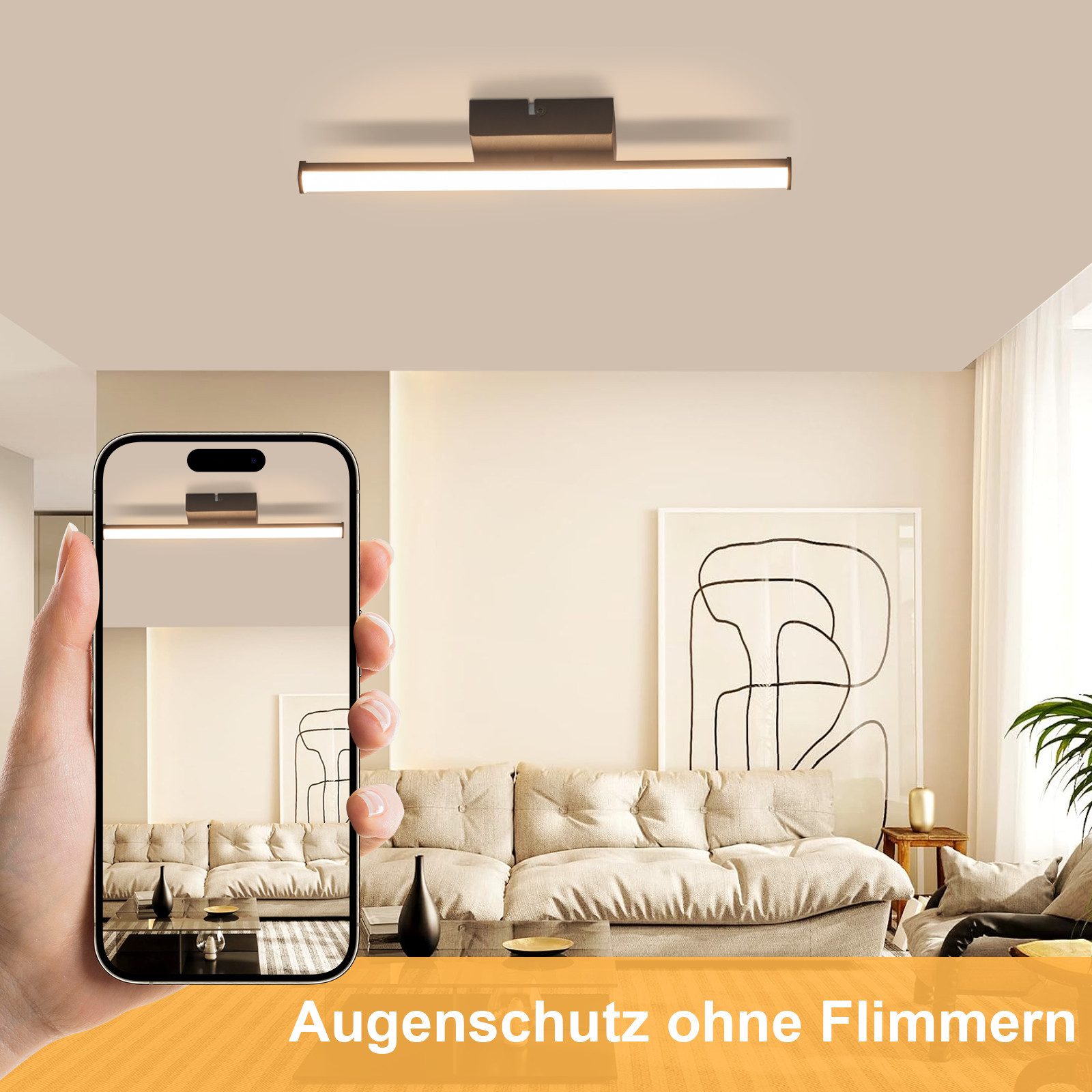 ZMH LED Deckenleuchte Wohnzimmer Schwarz Modern Wadnleuchte Innen 3000K für günstig online kaufen
