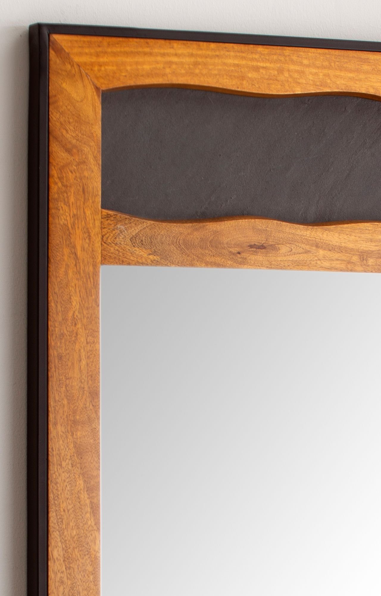 (72x102x3 Massivholz cm Wandspiegel mit Hängespiegel Groß, Mango Garderobenspiegel FINEBUY Wellenmuster), Modern