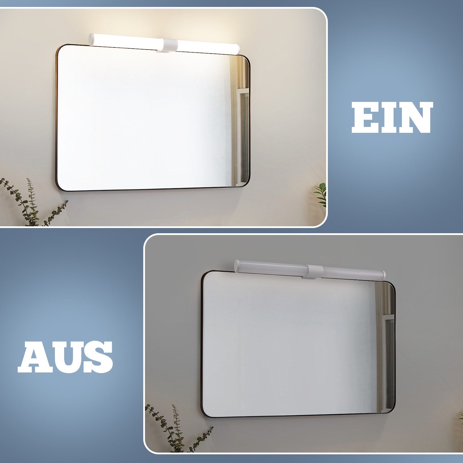Glitzerlife Spiegelleuchte Weiß LED Spiegelleuchte - 40CM 6W Badlampe Wand Klemmbar IP44 Wasserdicht 4000K Neutralweiß Moderne Badlampe Für Badschrank Keller Küche_voghion.com
