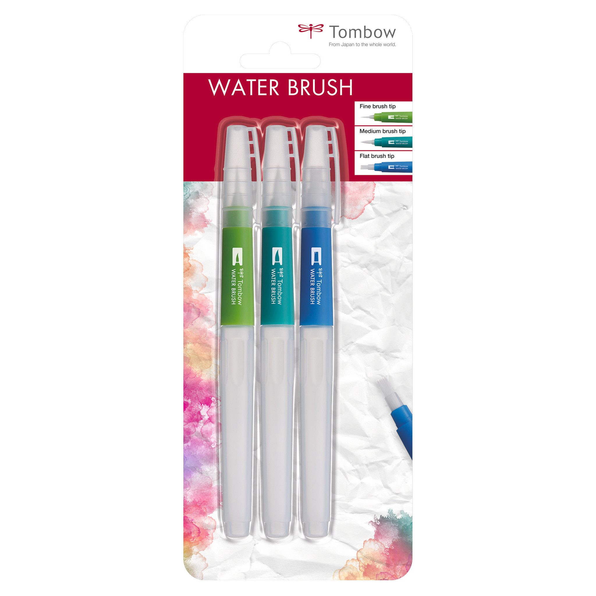 TOMBOW Malpinsel Water Brush, (3er Set - fein, mittel, flach), nachfüllbare Pinsel für Aquarelltechniken, ideal für unterwegs
