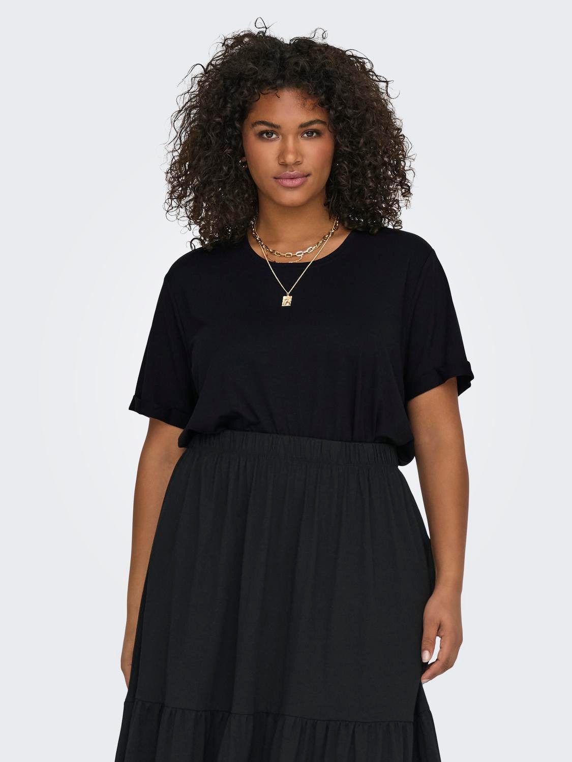 ONLY CARMAKOMA Kurzarmshirt CARMOSTER S/S FOLD UP TOP JRS NOOS Materialmix, günstig online kaufen