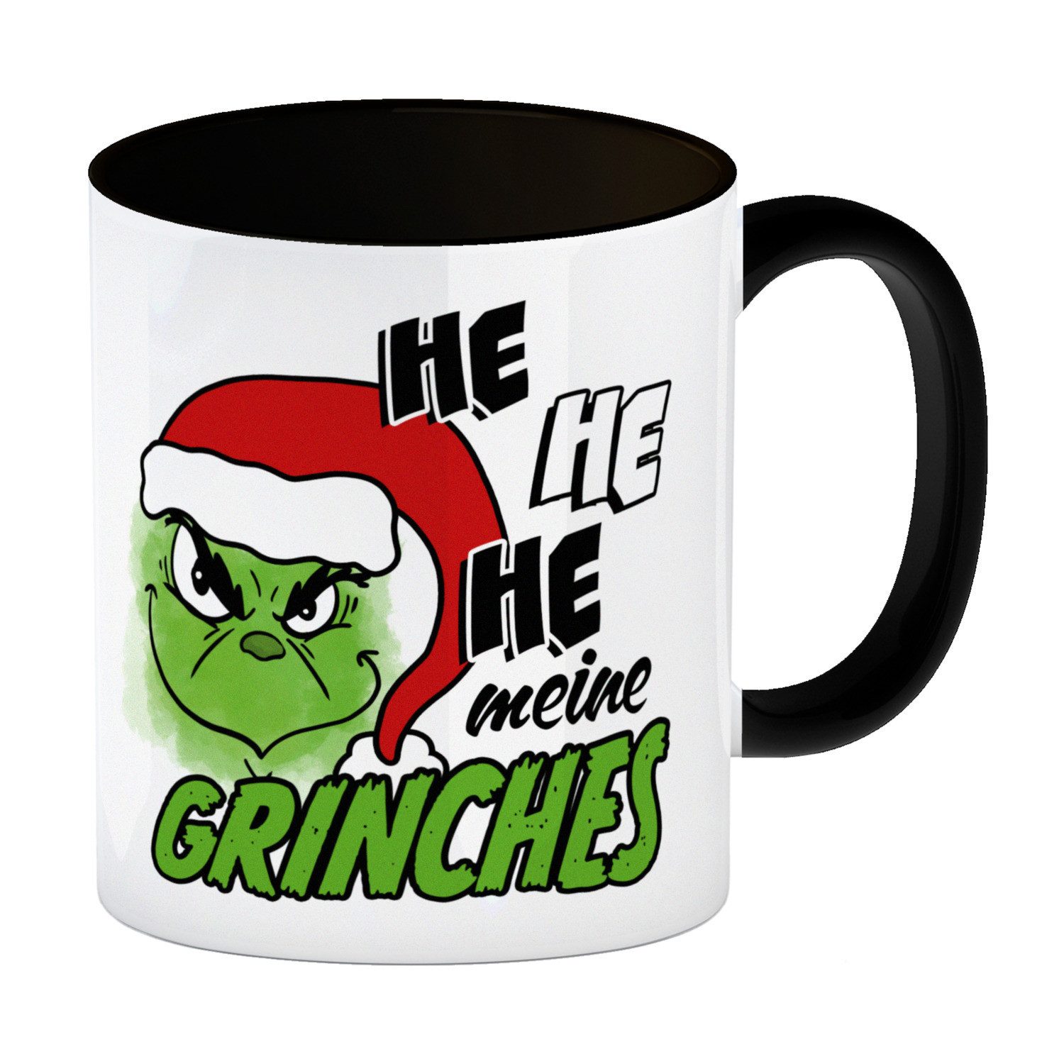Tasse Weihnachtsmuffel Kaffeebecher in schwarz mit Spruch He meine Grinches