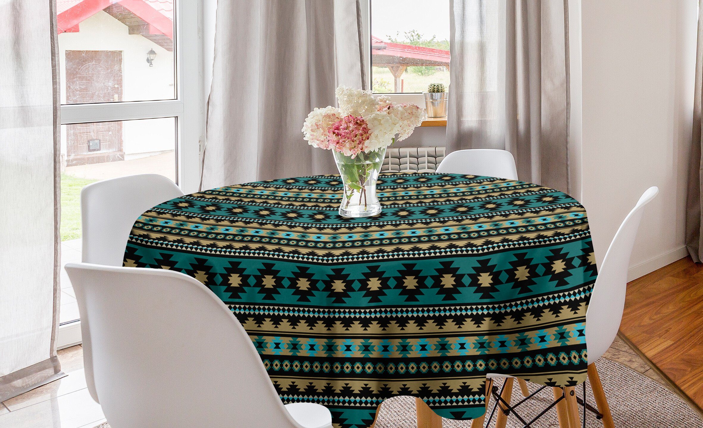 Dekoration, Teal Streifen Ethnische Kreis Inspired Aztec Esszimmer Tischdecke für Abakuhaus Tischdecke Abdeckung Küche