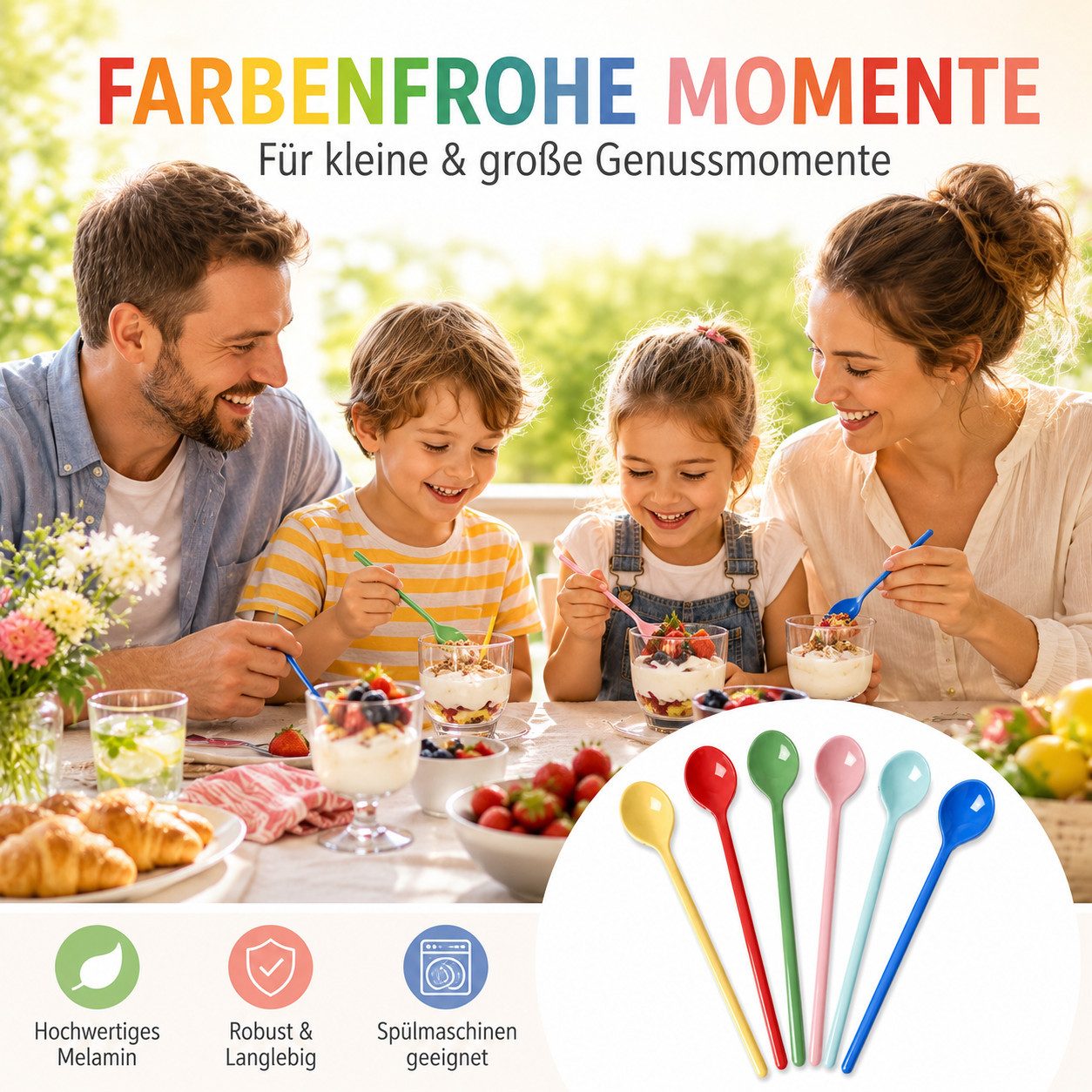 rice Dessertlöffel Latte Löffel Set 6er bunt lang für Kaffee & Dessert (6 Stück) – Bild 4 von 5