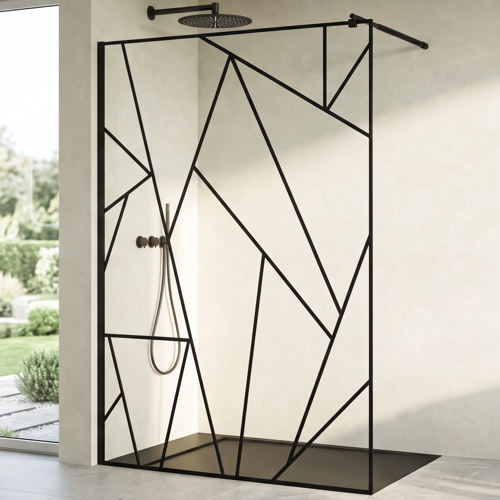 Mai & Mai Duschwand Duschabtrennung ESG-Sicherheitsglas Schwarz 120 x 200 cm Br01Plus-GM, ESG-Sicherheitsglas, Walk-In Dusche aus NANO Klarglas mit geometrischem Design