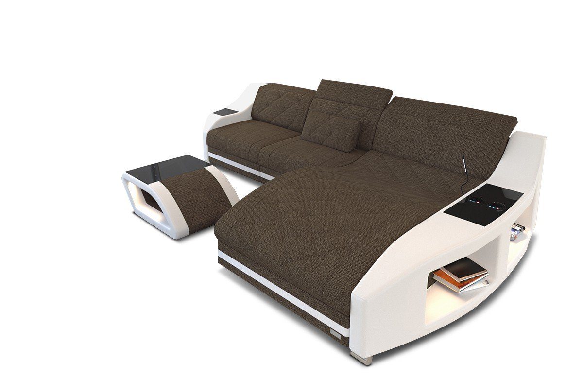 mit L Sofa Swing wahlweise Strukturstoff Bettfunktion Stoffsofa braun-weiß Design H Stoffsofa, Form Dreams Couch Stoffcouch Ecksofa Polster