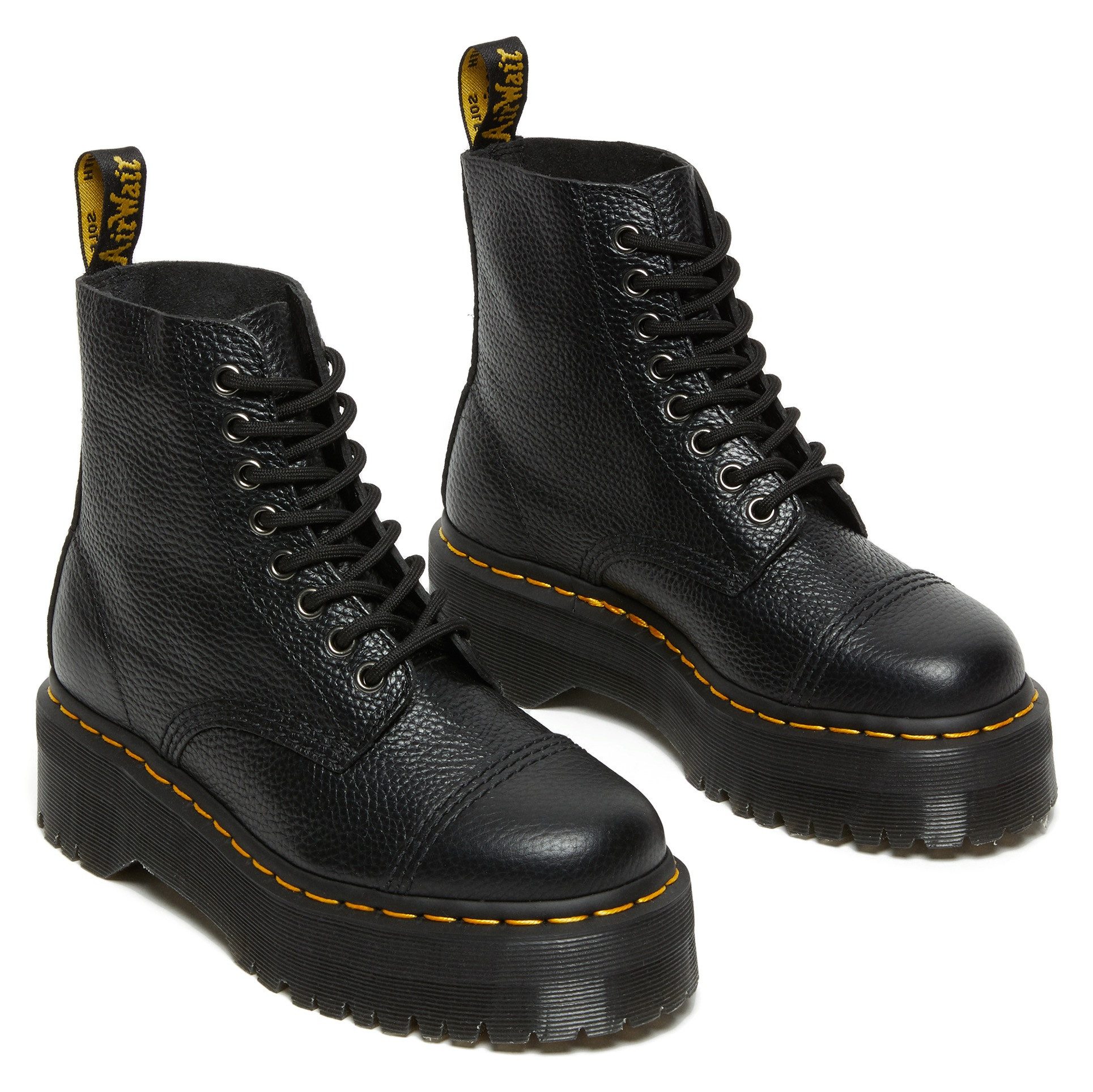 DR. MARTENS Sinclair Gemilltes Nappaleder Plateaustiefel Schnürboots Plateauboots, Chunky Boot mit Front-Reißverschluss