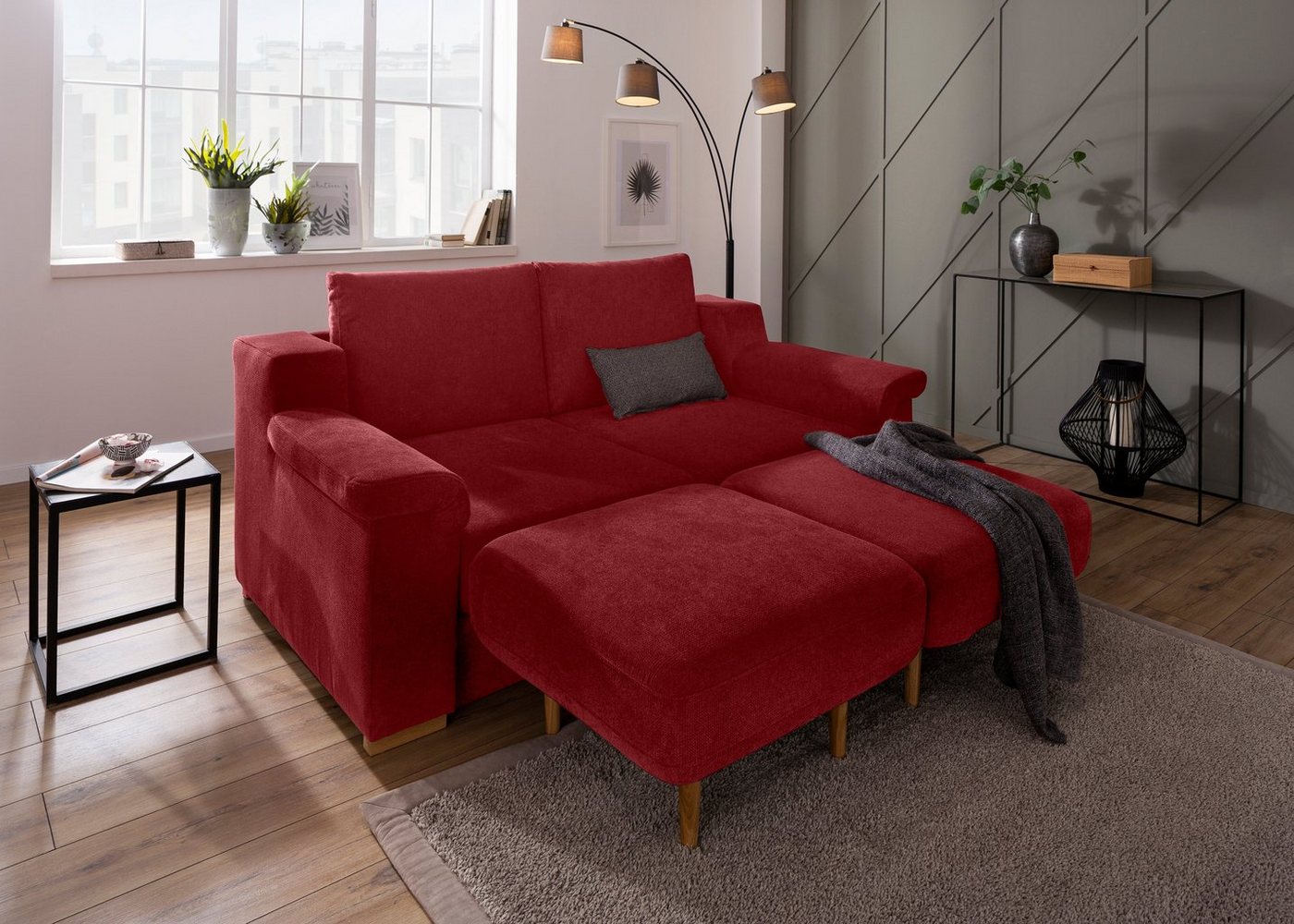 Home affaire Polstergarnitur »Tiny November«, (3-tlg), Verwandlungsofa: 2 Hocker im Sofa integriert, können separat gestellt werden, Sitzbreite 140 cm-HomeTrends