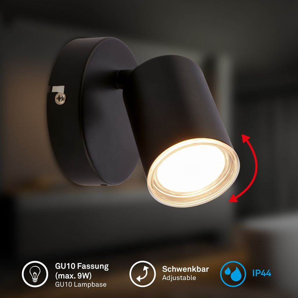 Briloner Leuchten LED Deckenleuchte Wandlampe IP44 schwenkbar GU10, ohne Leuchtmittel, Abhängig vom Leuchtmittel - Warmweiß / Neutralweiß / Kaltweiß, 10x8,5 cm, Wohnzimmer, Schlafzimmer, Badezimmer, Büro