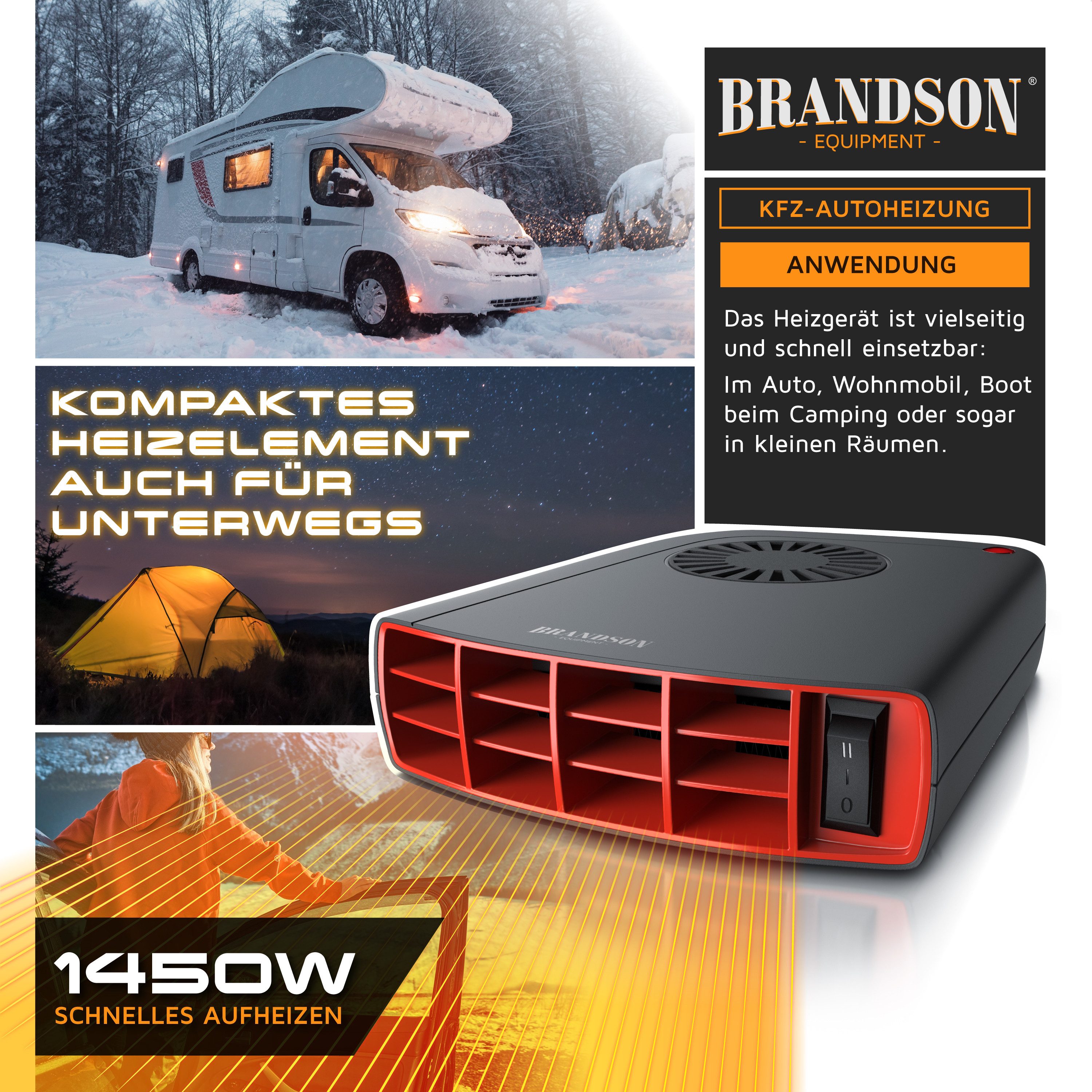 Brandson Heizlüfter 1400 W Innenraumheizung, mobile Auto Heizung, PKW Entfroster, kompakt, 1400 W, Keramik, Mit automatischem Überhitzungsschutz und 2 Heizlevel – Bild 4 von 5