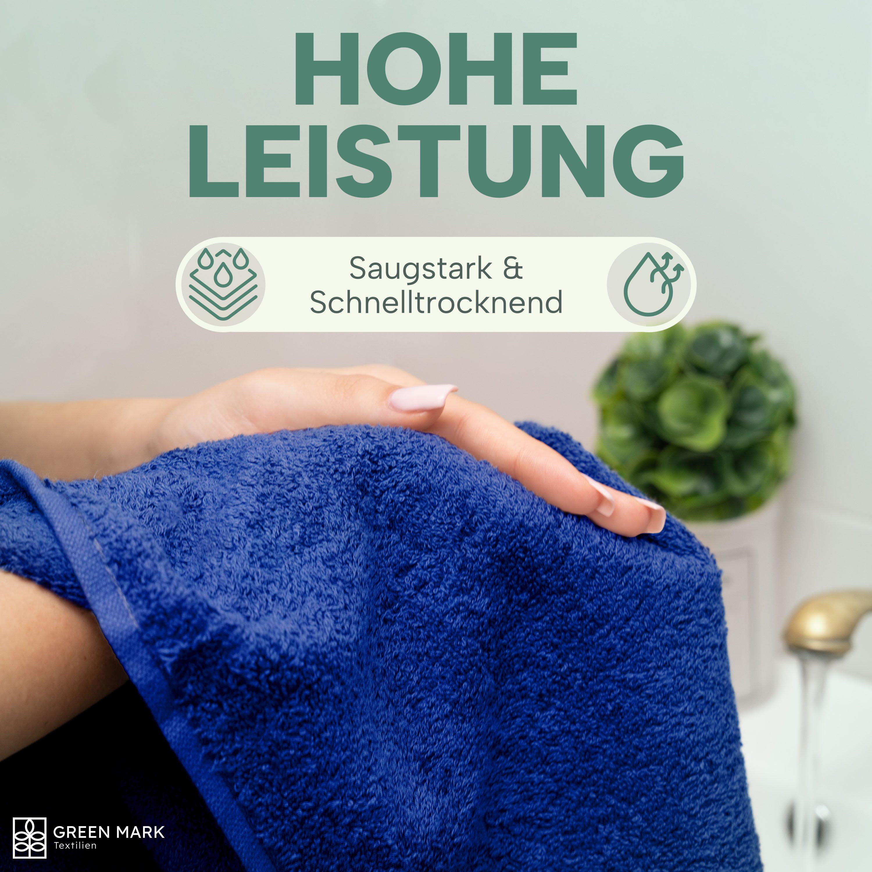 NatureMark Handtücher 8er-Sparpack Handtücher 50x100cm, Baumwolle (8-St), 8X Handtücher, 100% Baumwolle, Royal blau, 50 x 100cm – Bild 4 von 5