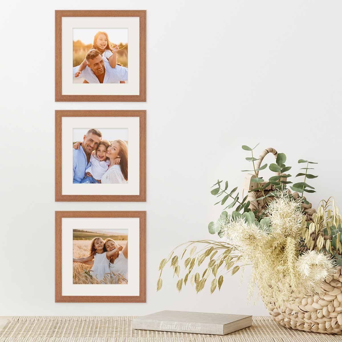 PHOTOLINI Рамки 3er Set Landhaus-Stil Massivholz Schmal 20x20 cm mit Passepartout