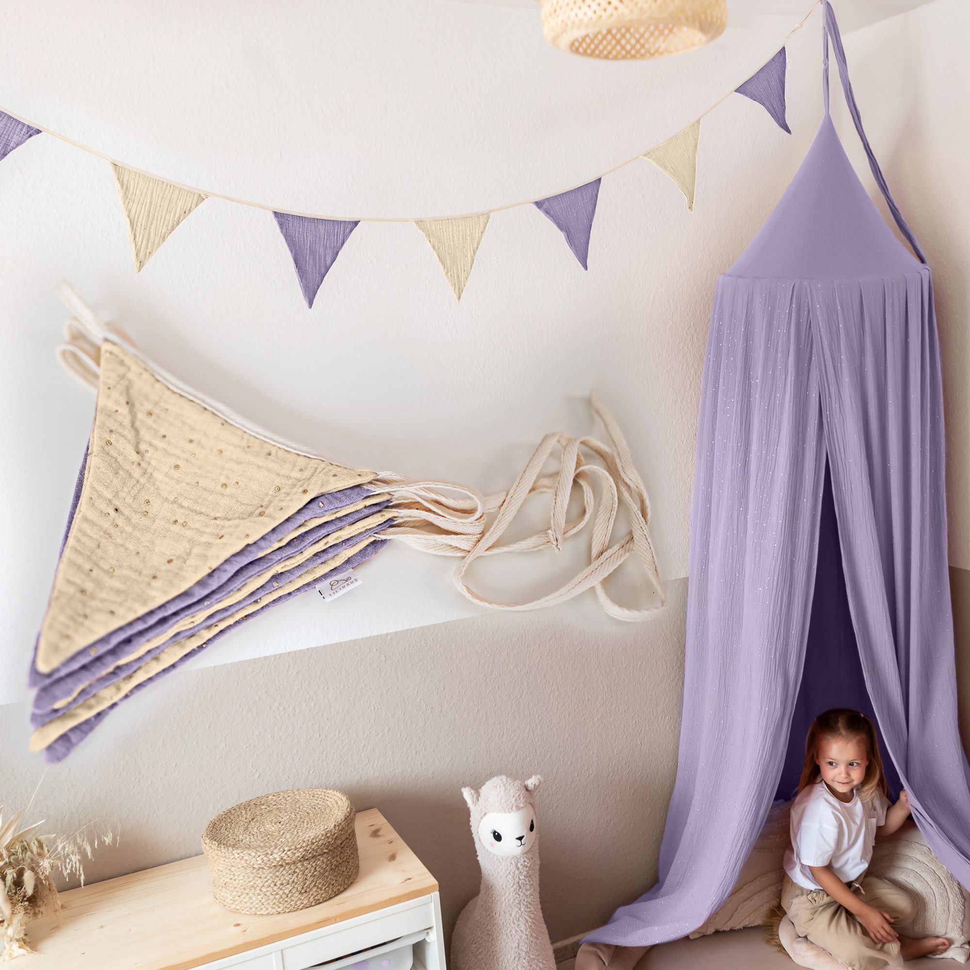 lilimaus Wimpelkette Sternenkette für Kinderzimmer - handgenähte Stoff-Girlande, handgefertigte Stoff-Girlande ca. 300 cm - Wimpel oder Sterne