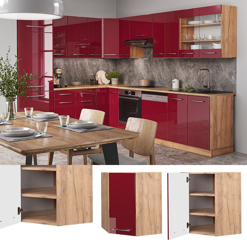 Vicco Eckhängeschrank Fame-Line, Bordeaux Hochglanz/Goldkraft Eiche, günstig online kaufen