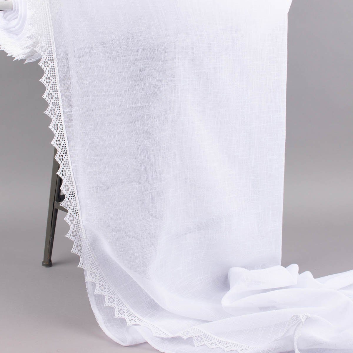 SCHÖNER LEBEN. Stoff Seitenschal Gardine Häkel-Spitze Meterware Landhaus Leinenstruktur we, pflegeleicht