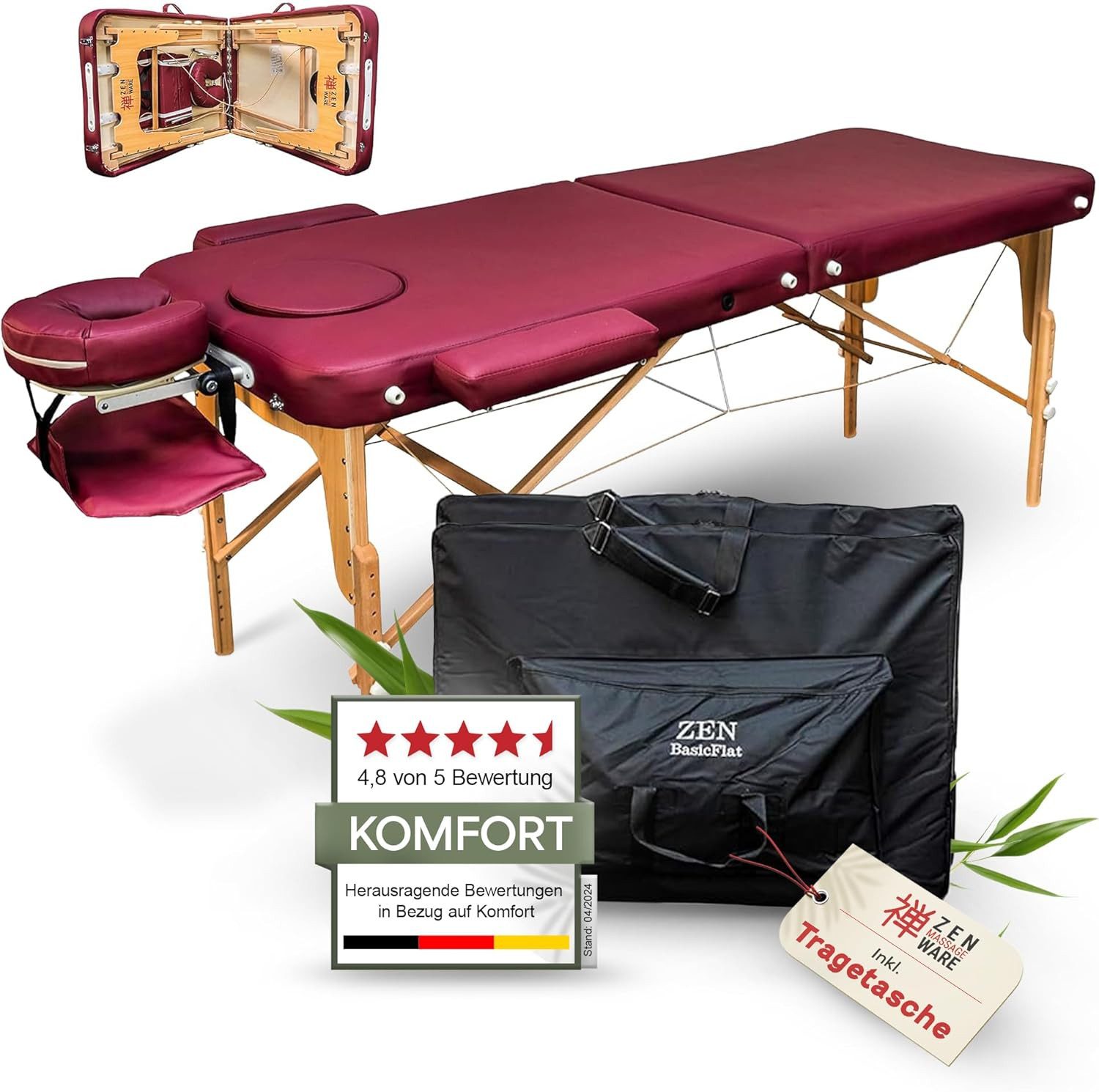 ZEN MASSAGE WARE Massageliege Zen BASIC III Flat – Klappbare Holz-Liege flach