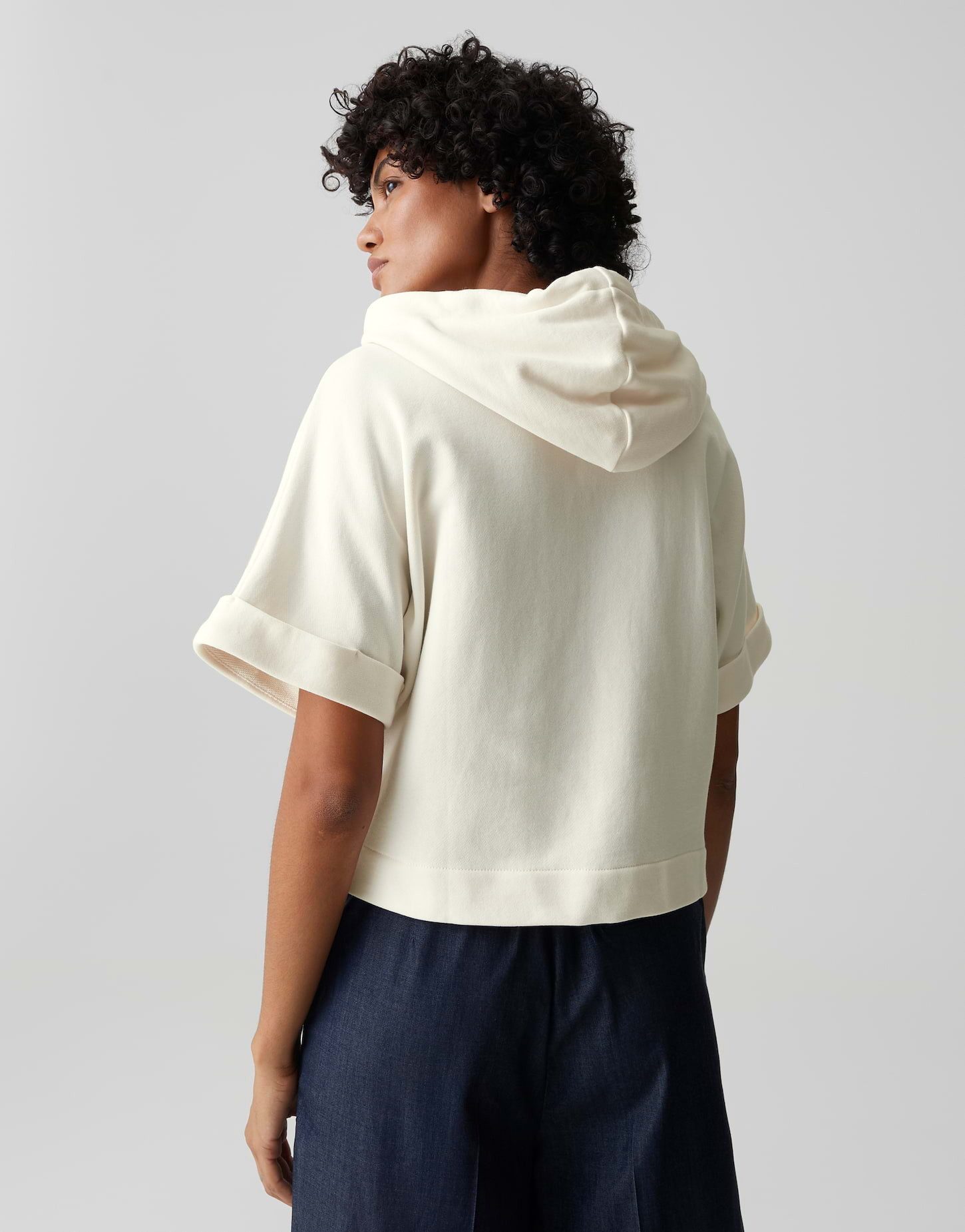 OPUS Kapuzenpullover Godenna mit Kurzarm und mattem Glanz
