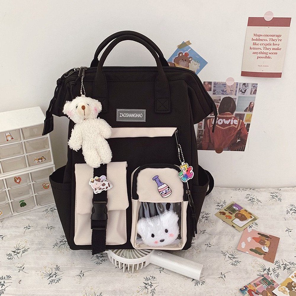 XDeer Kinderrucksack Süße Mädchenrucksack,Büchertaschen mit Plüschanhänger (Set), mit Laptopfach,mit Plüschanhänger
