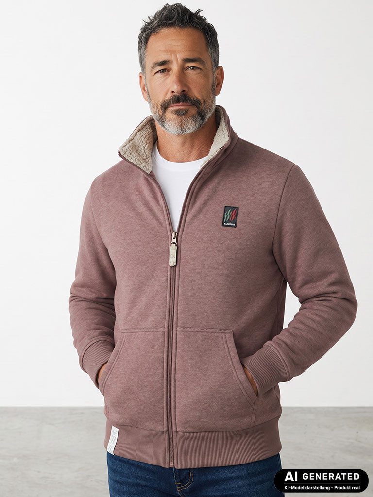 Baumfuchs Sweatjacke Herren Sweatjacke mit Teddyfutter - Gefütterte Jacke mit Stehkragen Sweatqualität melange Effekt, Weiches Futter, Taffeta-Futter im Ärmel