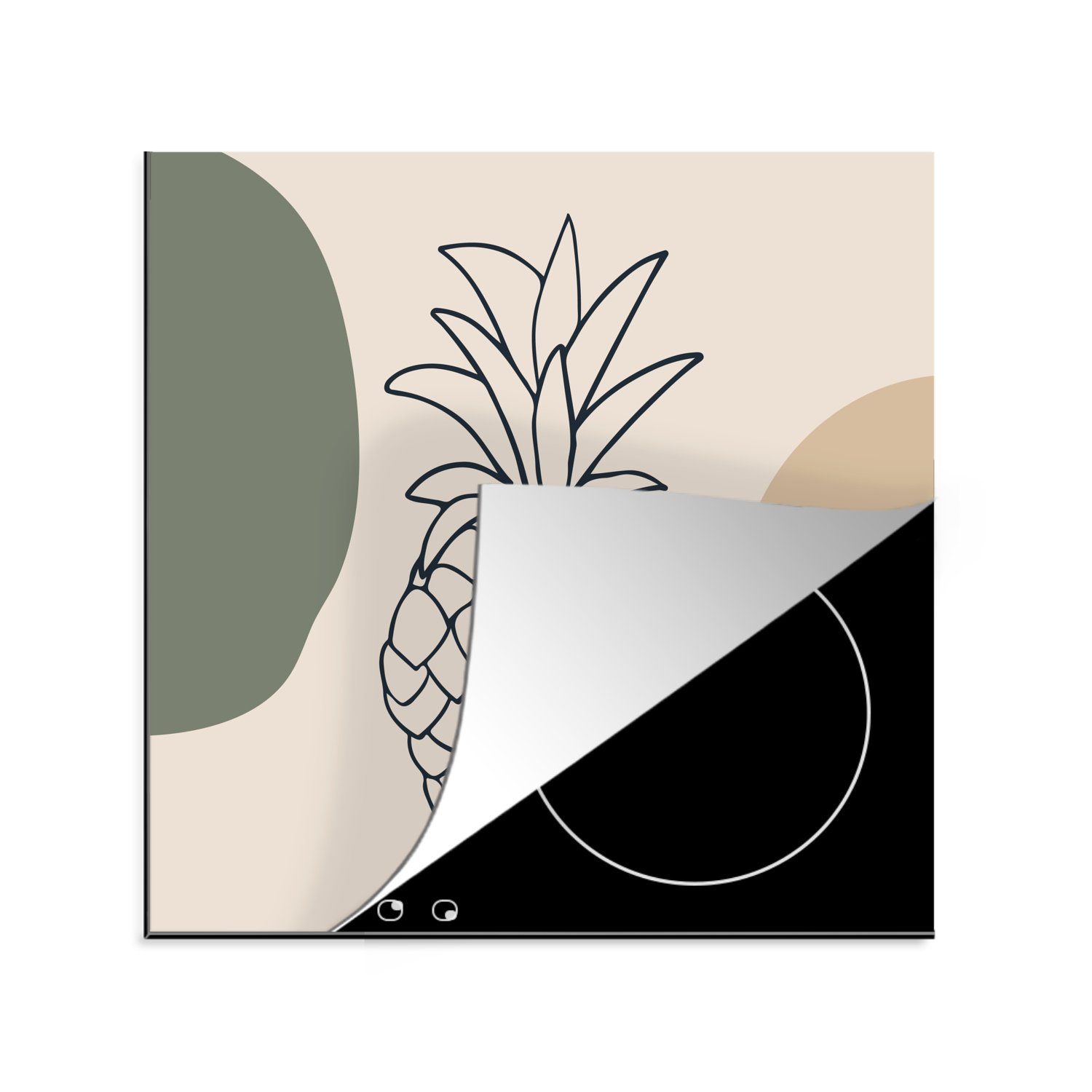 MuchoWow Herdblende-/Abdeckplatte küche (1 Ananas, Pastell cm, - - für Ceranfeldabdeckung, Vinyl, 78x78 Arbeitsplatte tlg), Obst
