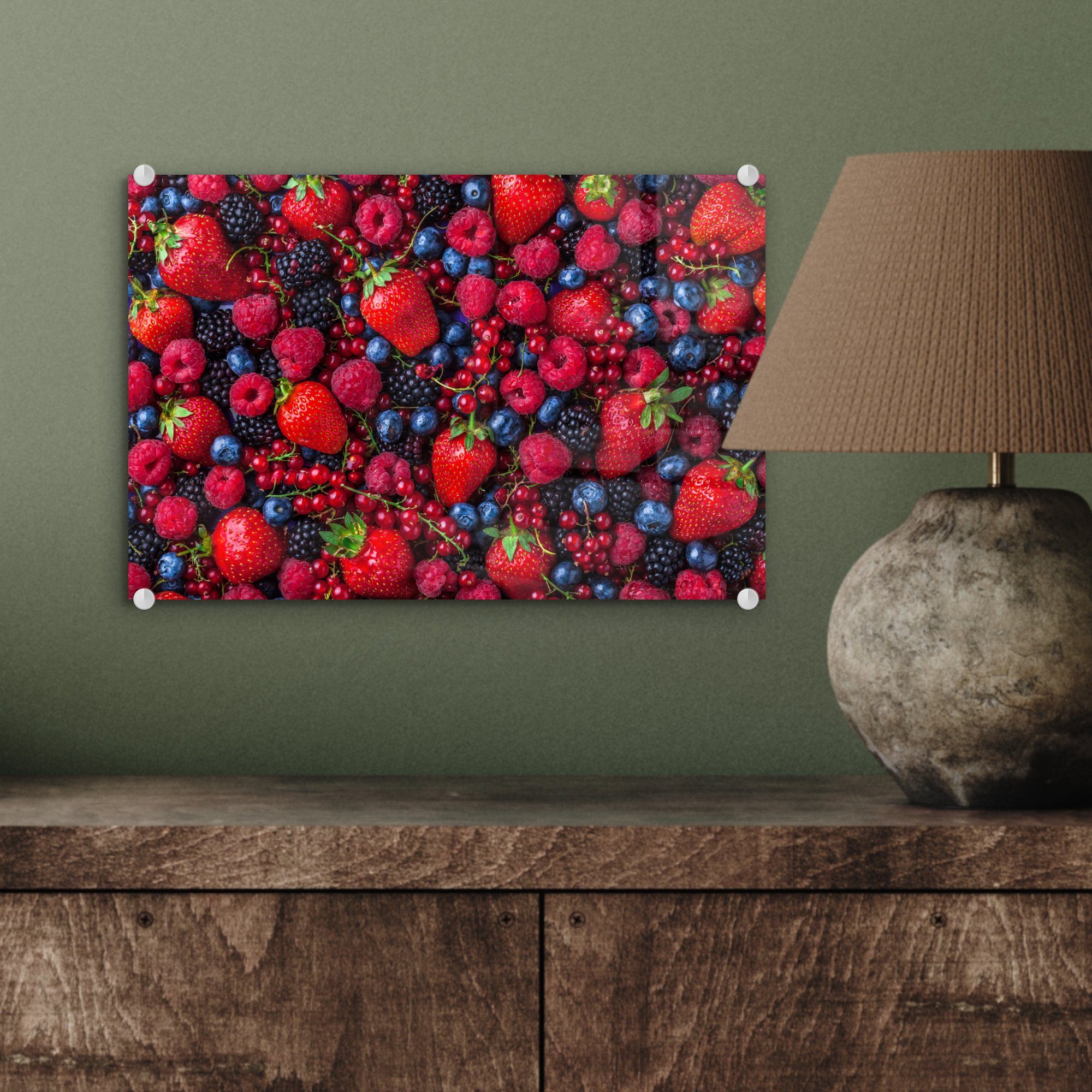 Obst Acrylglasbild St), auf - Wald Glas - - Glasbilder Wanddekoration - Bilder Erdbeere, Glas Wandbild Foto - (1 auf MuchoWow