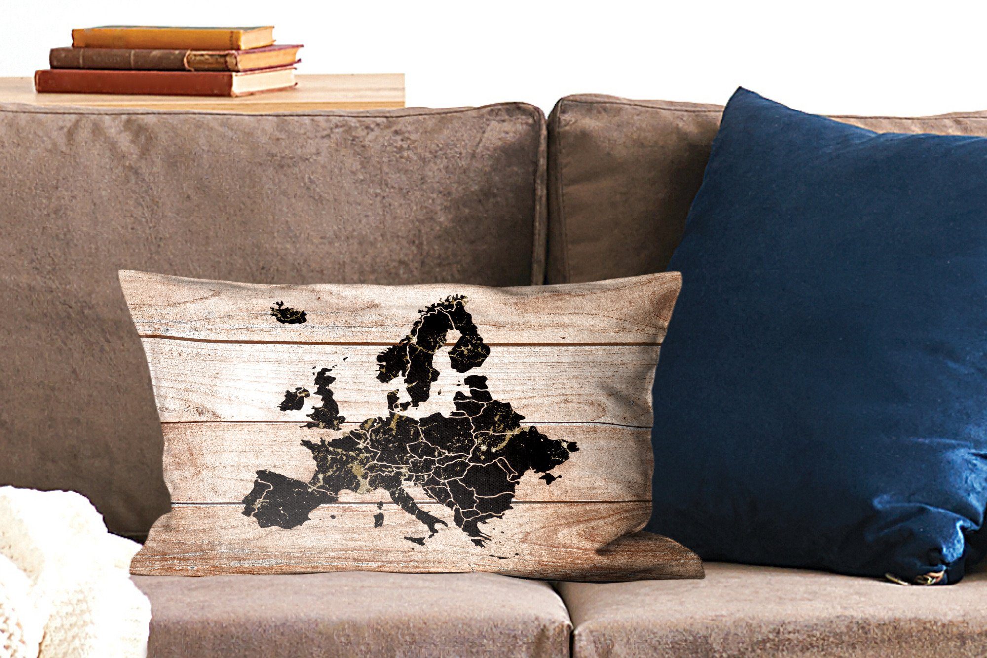 Dekoration, Füllung, - Zierkissen, Dekokissen Schlafzimmer Karte - Dekokissen Holz, MuchoWow mit Wohzimmer Europa