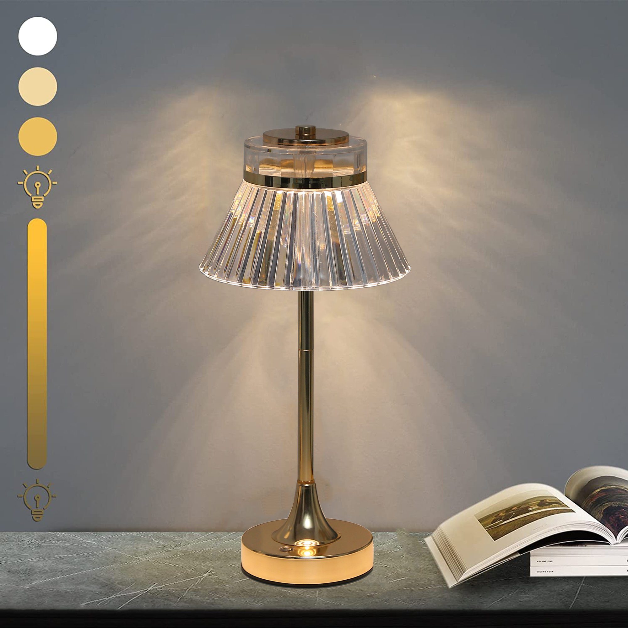 KUGI LED Nachttischlampe Touching Control Crystal Table Lamp,LED Tischlampe  aus Kristall, Schnurlose Tischlampe mit Touch Control & USB Anschluss,  3-Wege dimmbare Nachttischlampe, Dekorative LED Lampe für Schlafzimmer,  Wohnzimmer