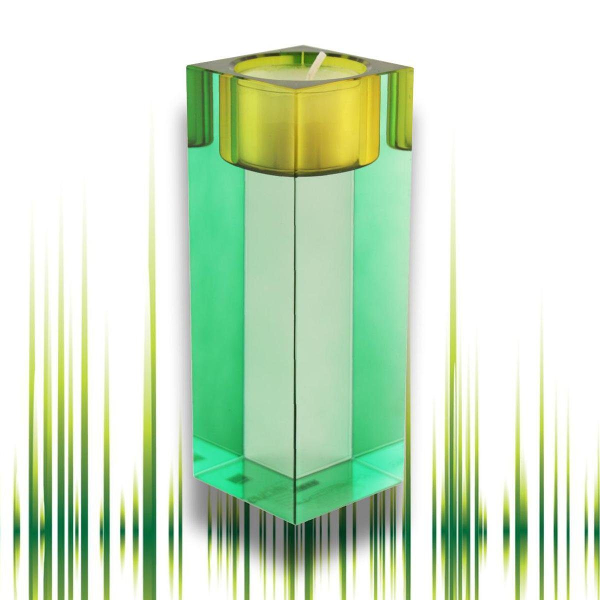 cm Giftcompany Sari (Stück) grün/gelb H Kristallglas Teelichthalter 14 ca. Teelichthalter Gift-Company
