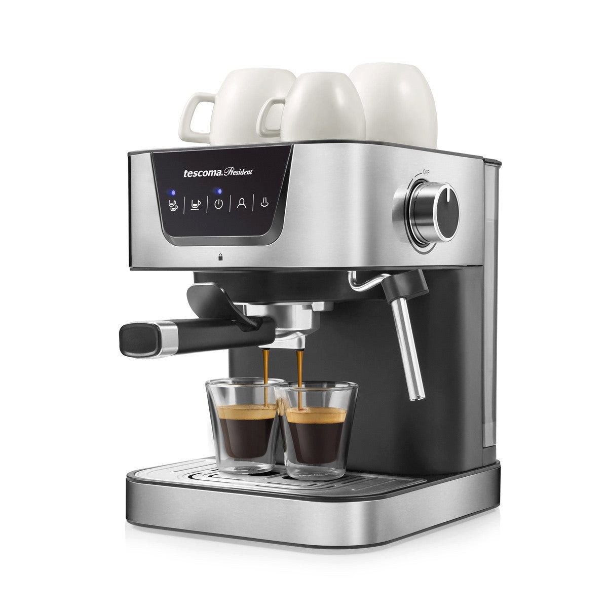 Tescoma Espressomaschine PRESIDENT, Metallfilter, Programmierbare Mengenwahl für 1 oder 2 Tassen
