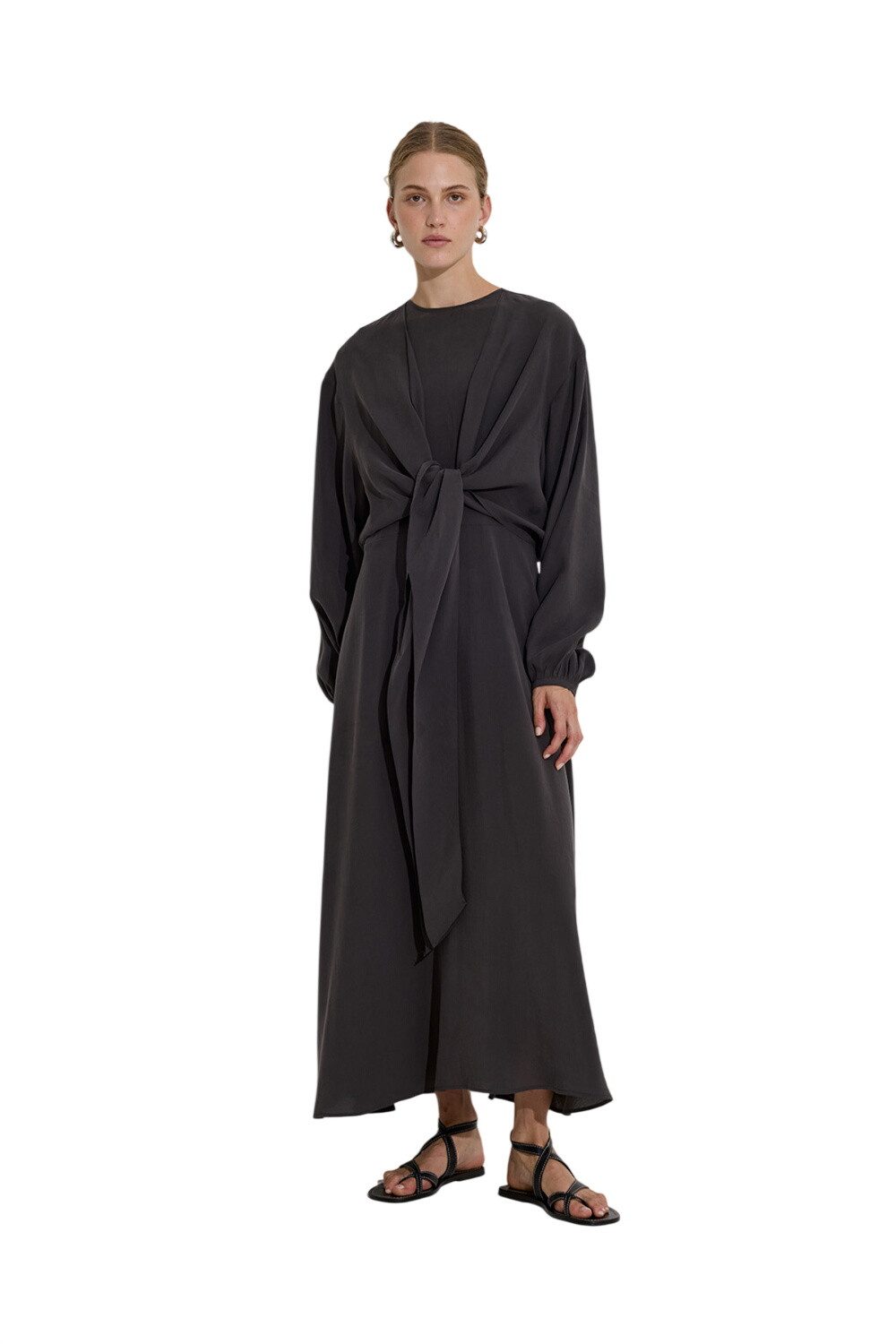 MANUKA Midikleid Modales Wickelkleid mit langen Ärmeln, Khaki