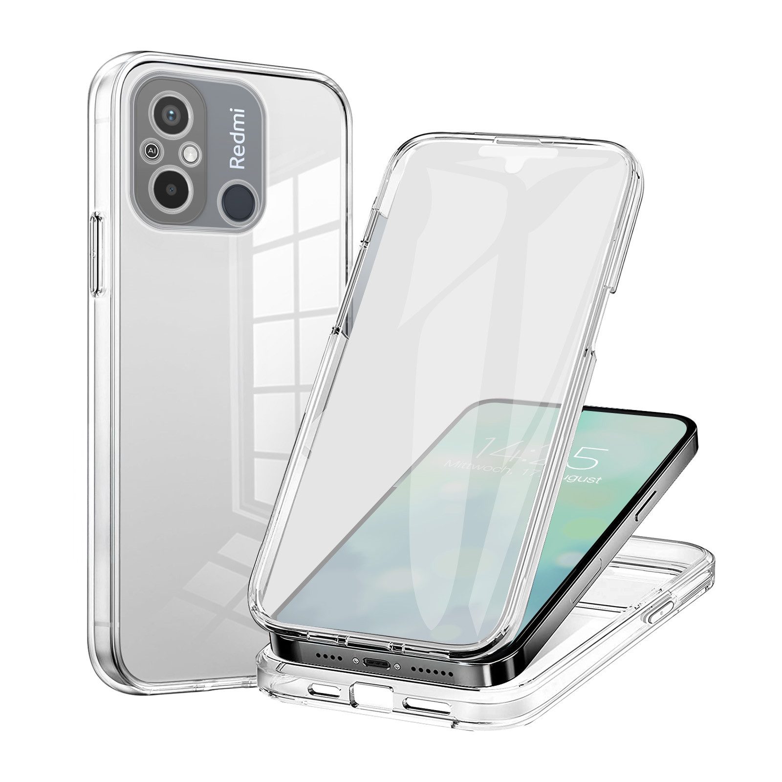 Tec-Expert Handyhülle 360 Grad Hülle für Xiaomi Redmi 12C 6.71 Zoll, 6.71", Rundum Schutz Cover Case Hülle Transparent