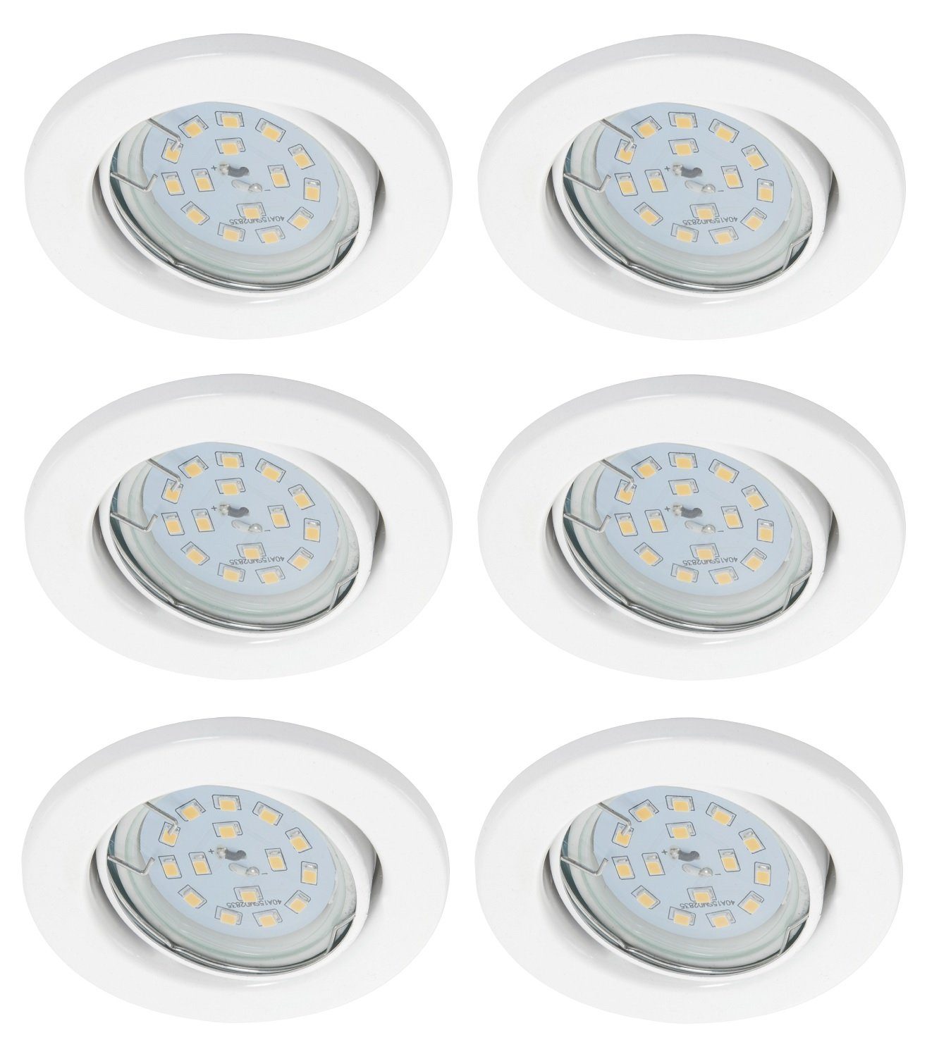 TRANGO LED Einbauleuchte, Dimmfunktion, 6er Set 6729-066MOSD LED Einbaustrahler in Weiß matt Rund inkl. 6x 5 Watt 3 Stufen dimmbar Ultra Flach LED Modul 3000K warmweiß, Warmweiß, Deckenspot, Einbauspot, Deckenleuchte