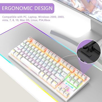 ZIYOU LANG Weiß Wired Gaming TKL 80% QWERTY Layout, Tastatur- und Maus-Set, Kompakt 87 Tasten, Klickbarer Blauer Schalter, Regenbogen-LED-Backlit