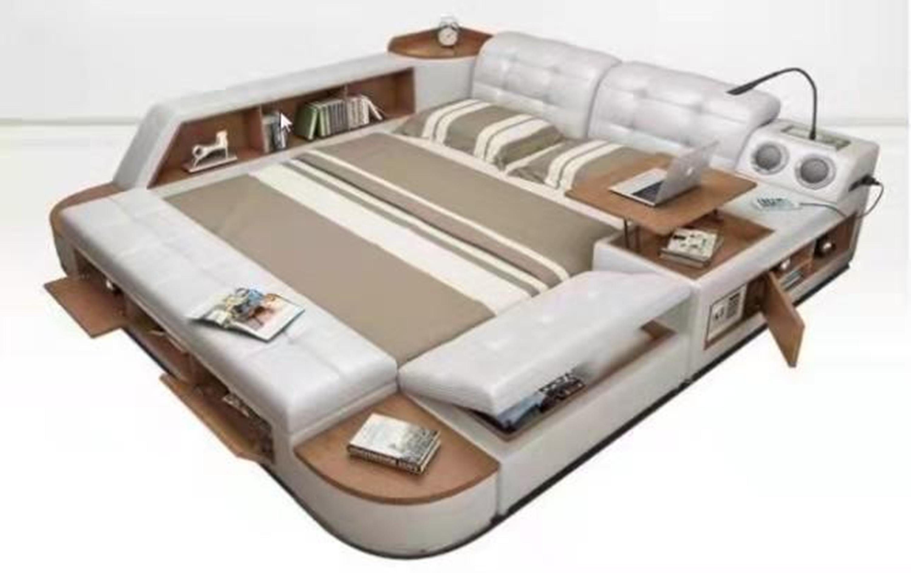 Luxus Moderne Multifunktion JVmoebel Leder Bett Design Betten Liege Hotel Doppel Weiß