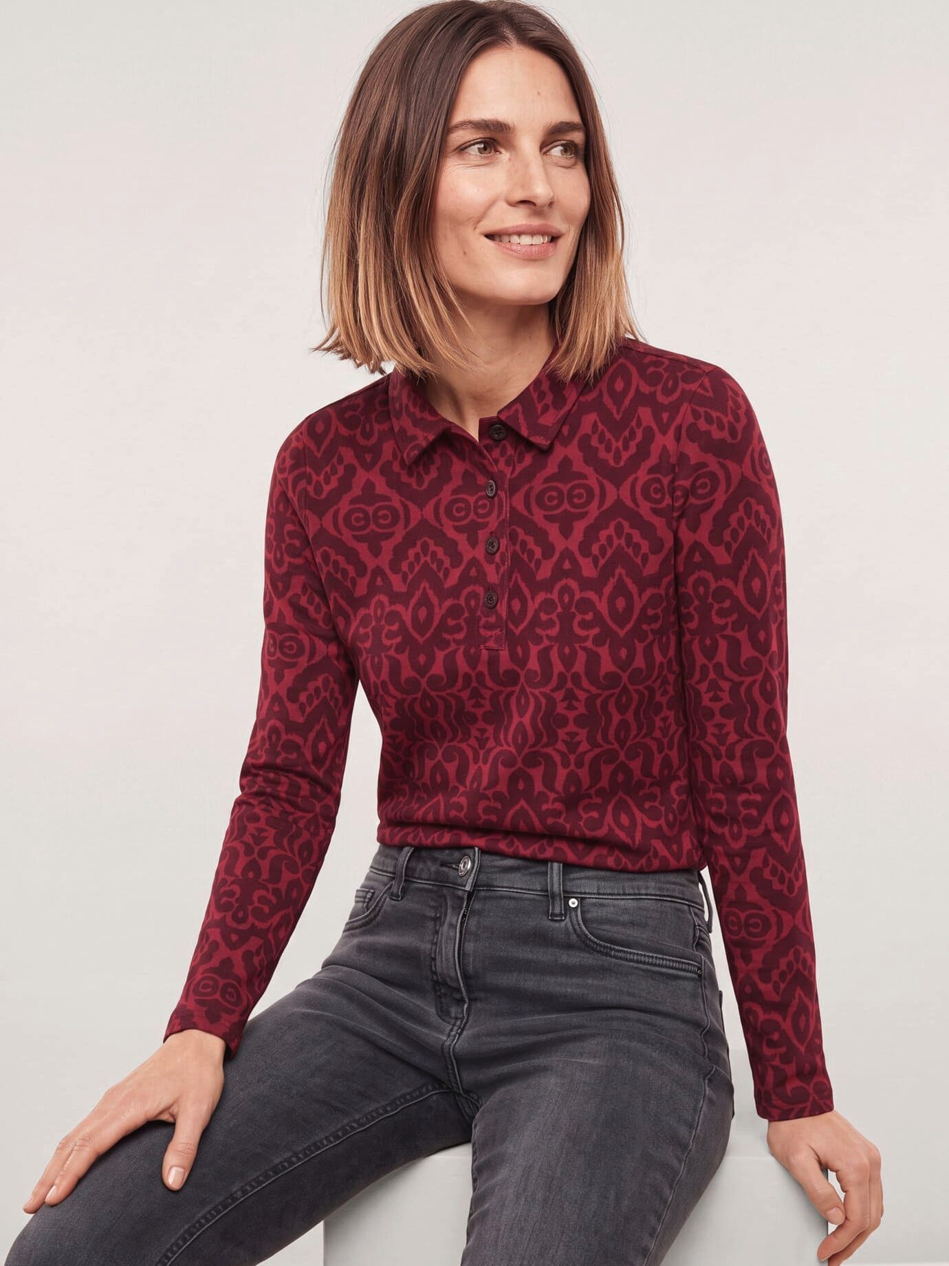 Walbusch Langarm-Poloshirt Damen Thermo Winterpolo Polokragen Langarm, modern, pflegeleicht