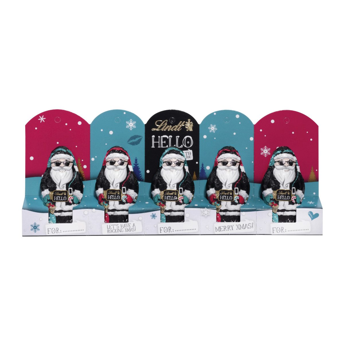 LINDT Schokolade, Lindt Hello Xmas Mini Santa Figuren aus Vollmilchschokolade 50g