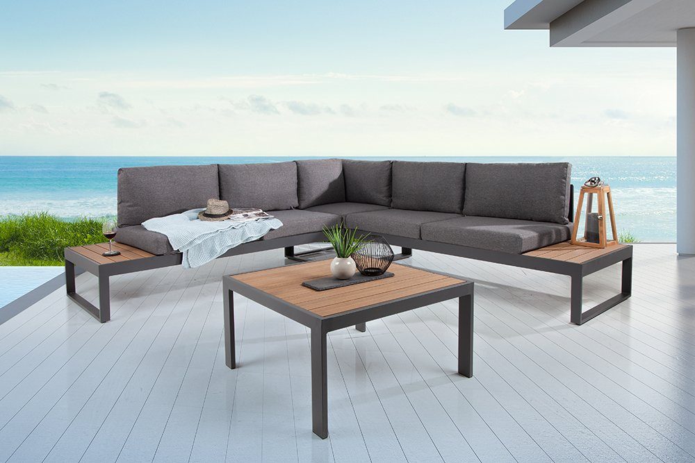 riess-ambiente Sitzgruppe »PALM BEACH LOUNGE 247cm schwarz grau«, (4-tlg),  Garten · Gartenmöbelset · inkl. Tisch und Kissen online kaufen | OTTO