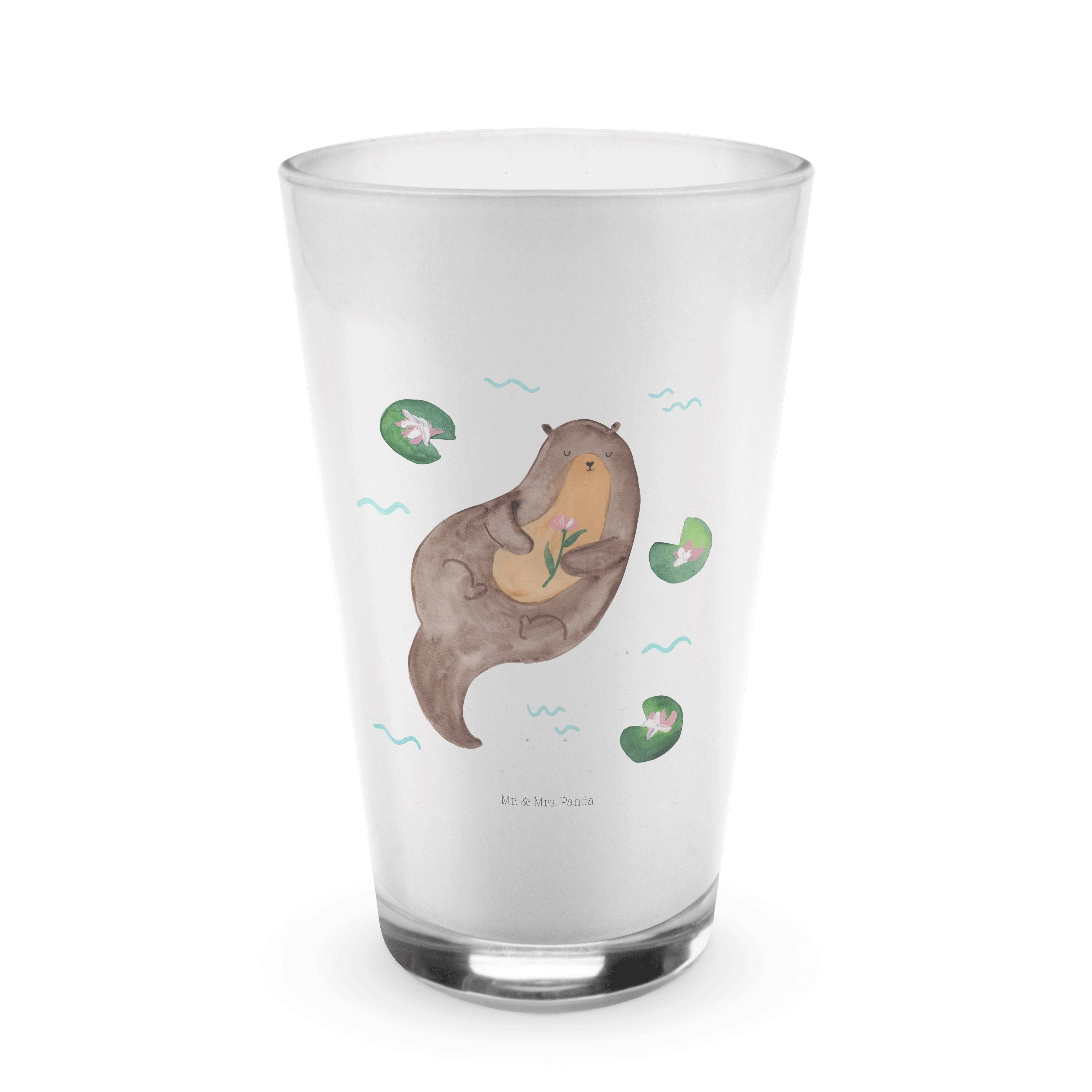 Mr. & Mrs. Panda Glas Otter mit Seerose - Transparent - Geschenk, Otter Seeotter See Otter, Premium Glas