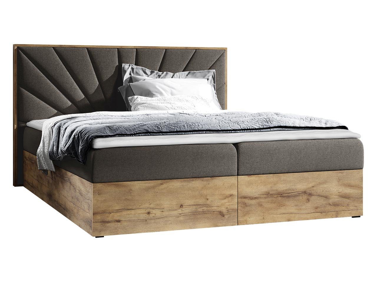 MIRJAN24 Boxspringbett Wood VII (mit zwei Bettkästen für die Bettwäsche), Polsterkopfteil, Topper, Bonellfederkern
