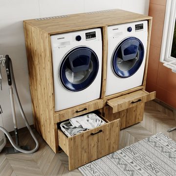 Roomart Waschmaschinenumbauschrank (Waschmaschinenschrank mit Schublade Überbauschrank Doppelschrank)