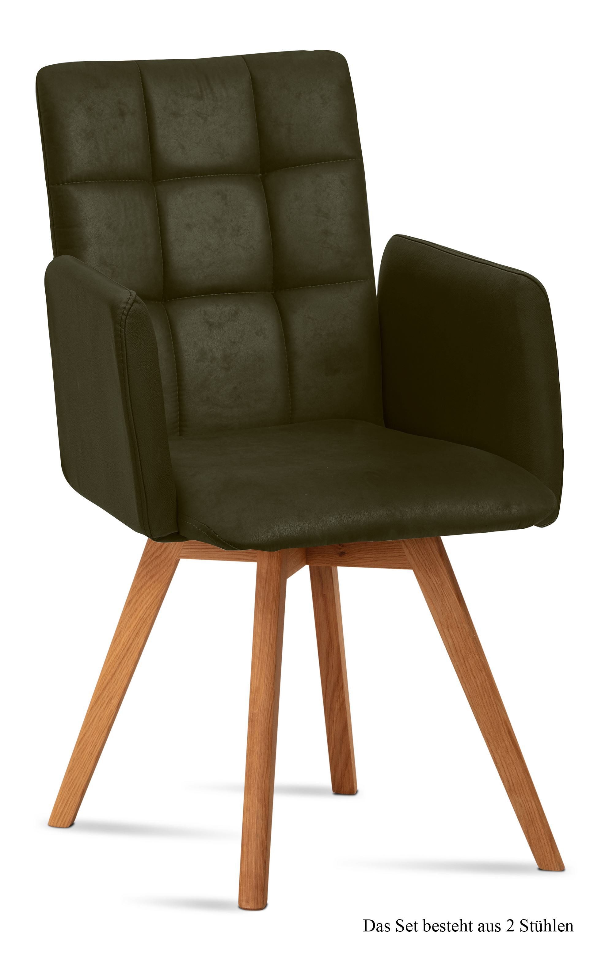 58 aufm Kessel Esszimmerstuhl Armlehnstuhl (2er-Set) Dione 52x91x60 Eiche geölt/Espresso (Lieferung bis Verwendungsstelle, 2 St), Stabiles Gestell aus Massivholz pflegeleichter Bezug aus Microfaser