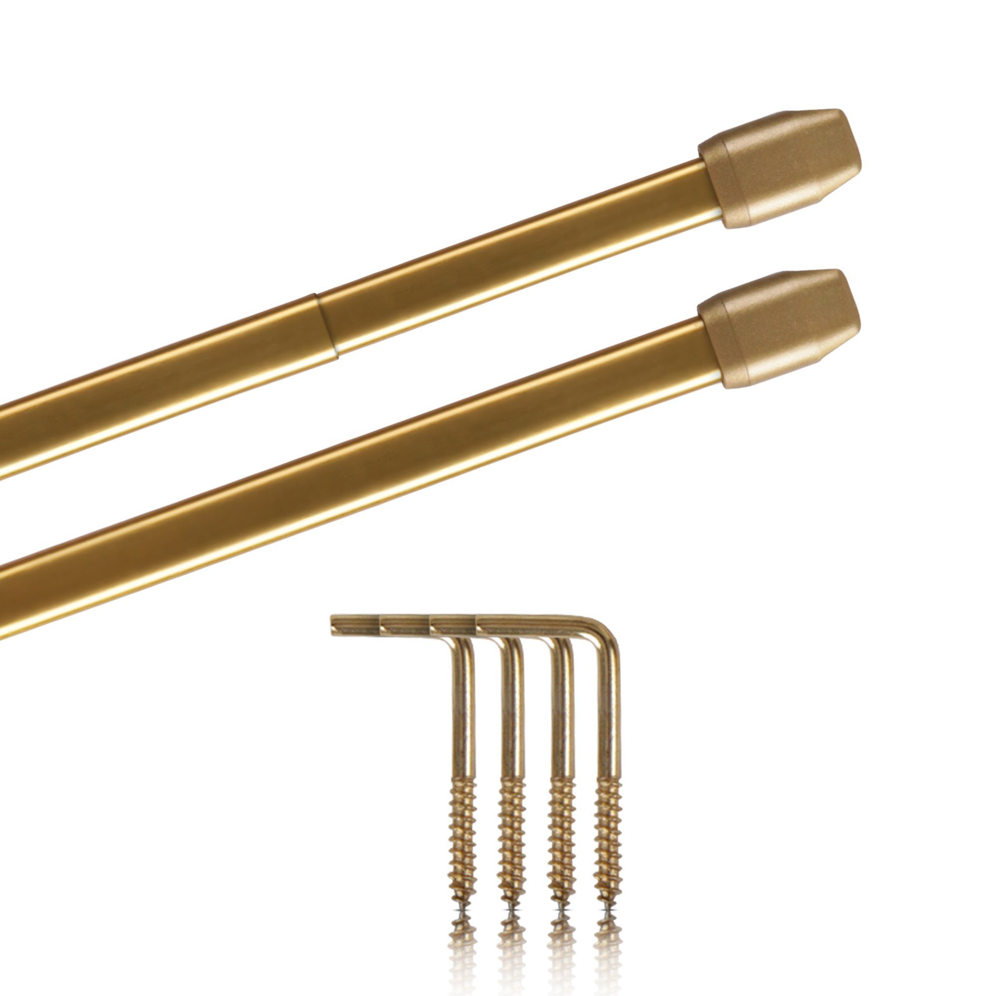 Gardinenstange Bistrostange, Bestlivings, Ø 10 mm, ausziehbar, mit Schraubhaken, verschraubt, geklemmt, geklebt, Edelstahl, Vitragestange (2er Pack) zum kleben, schrauben, klemmen Gold