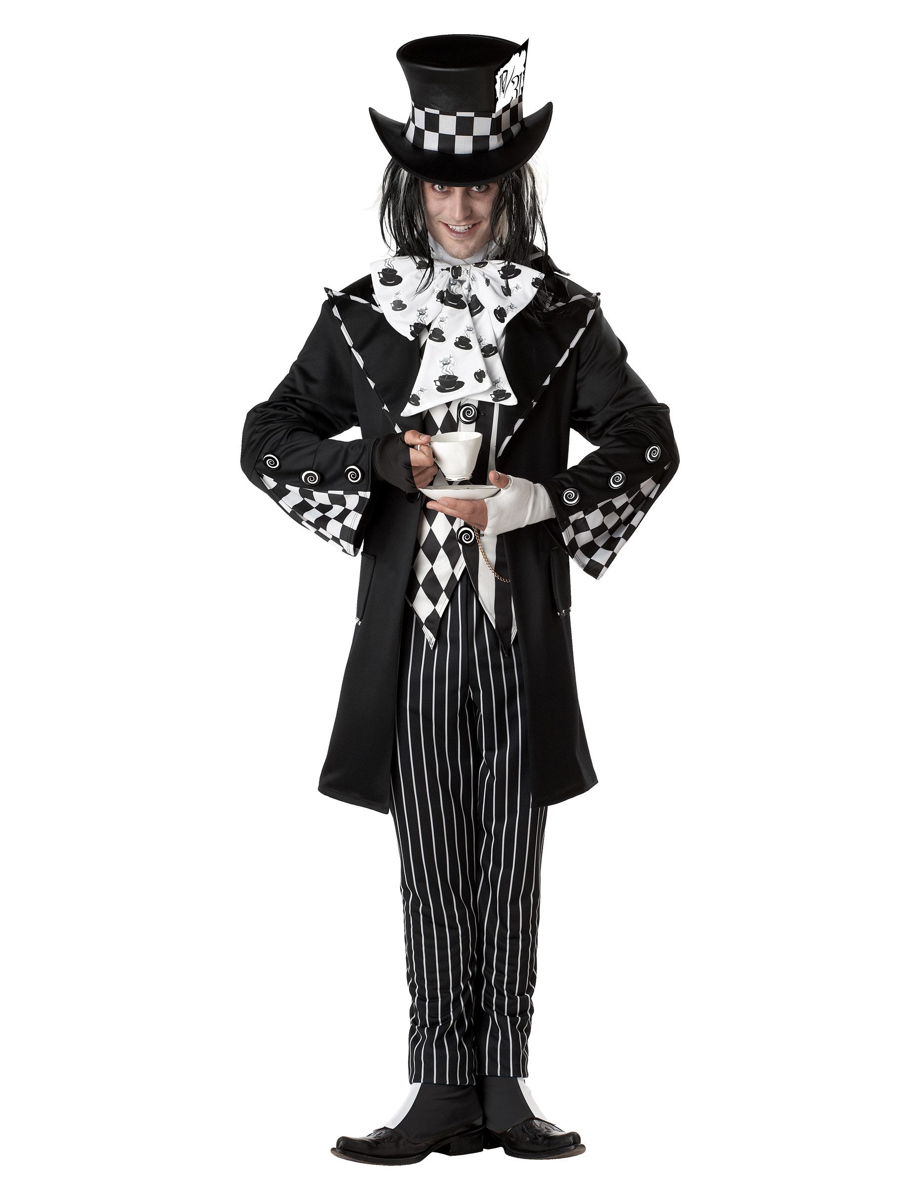 Kostüm Dunkler Clown Halloweenkostüm Hutmacher schwarz-weiss