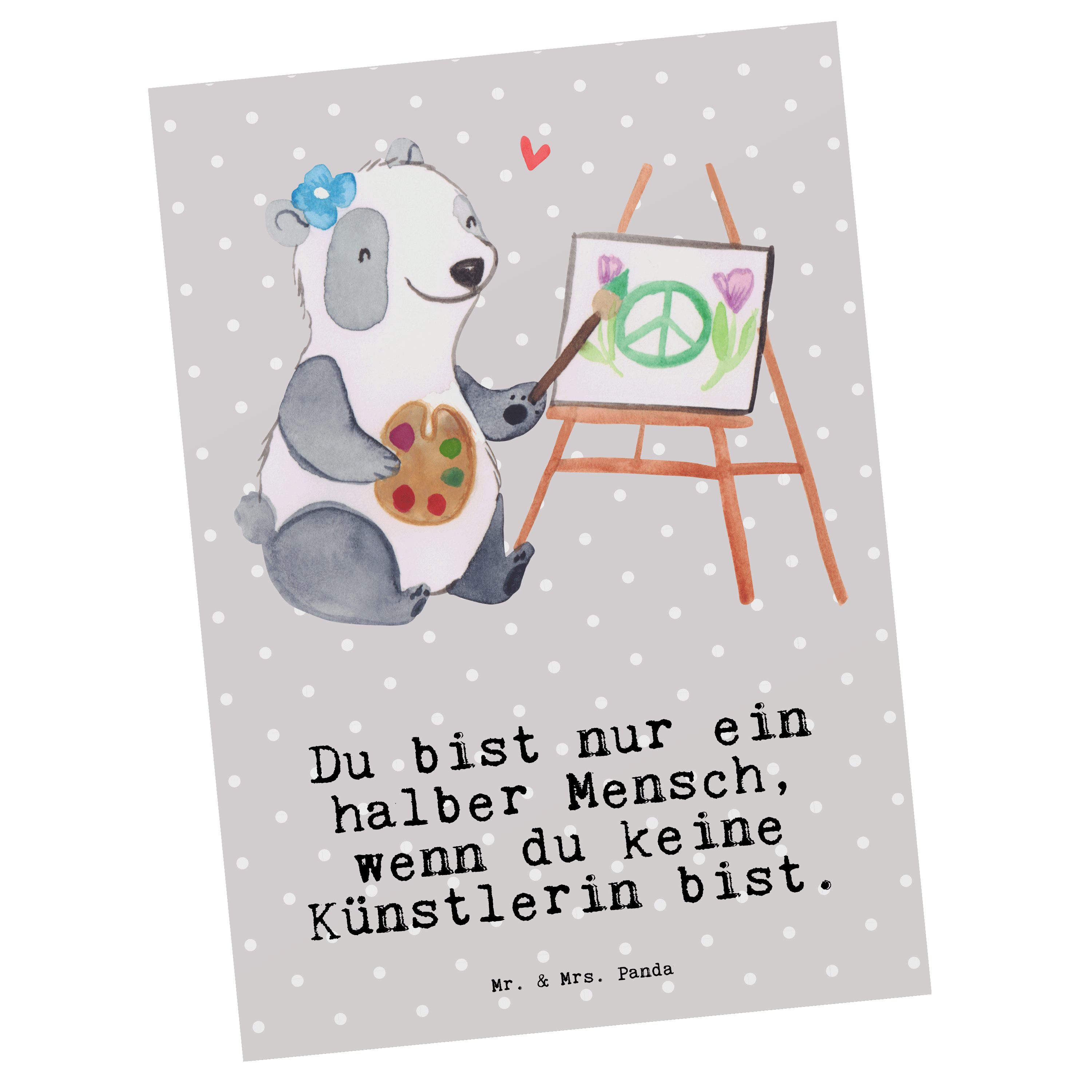 Herz Postkarte Künstlerin Grau - Panda Dankeschön, Mr. Pastell mit Kunstmaler Geschenk, - & Mrs.