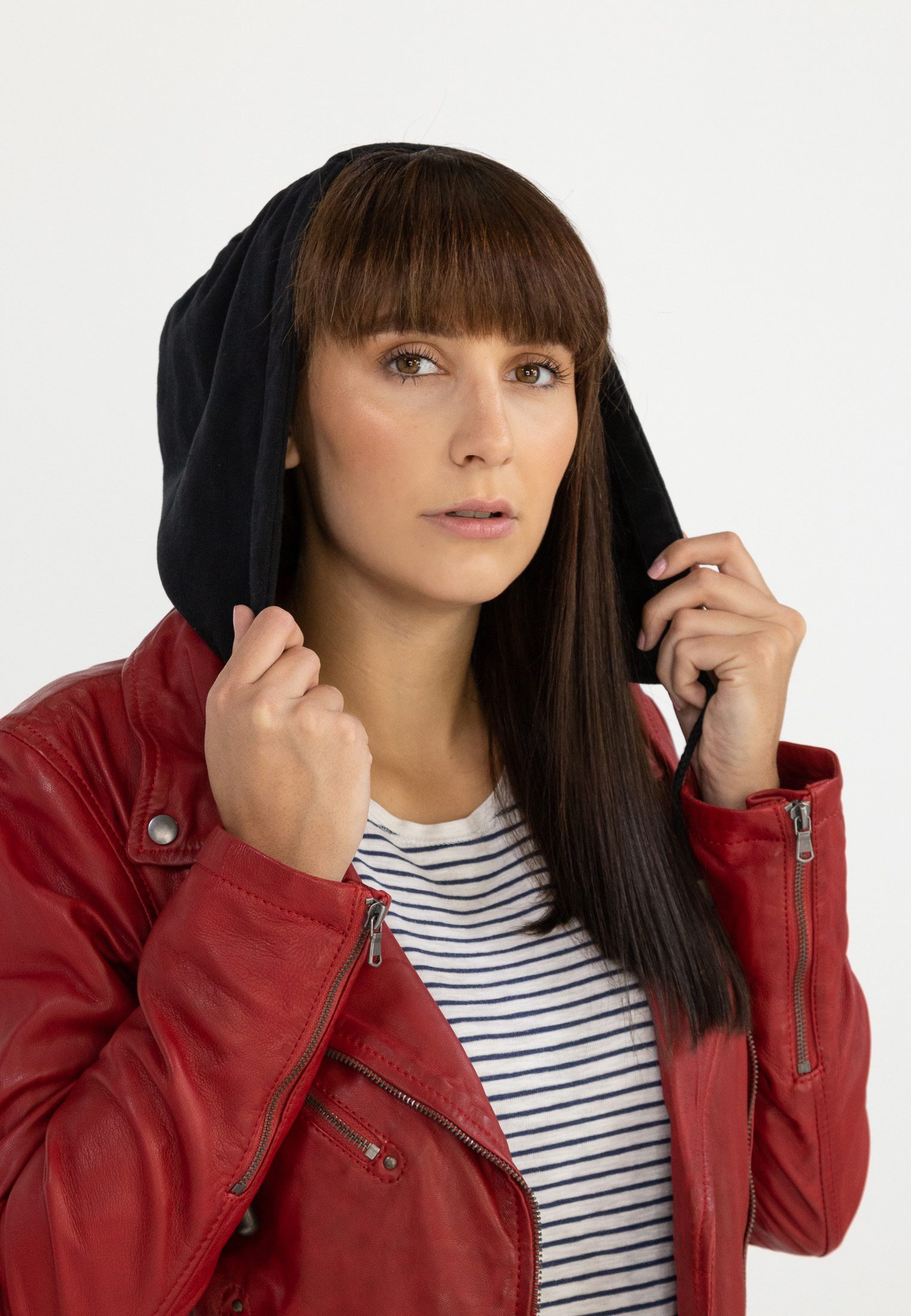 CBL Lederjacke MQ-45713 im Biker Style mit Reverkragen und abnehmbarer Kapuze