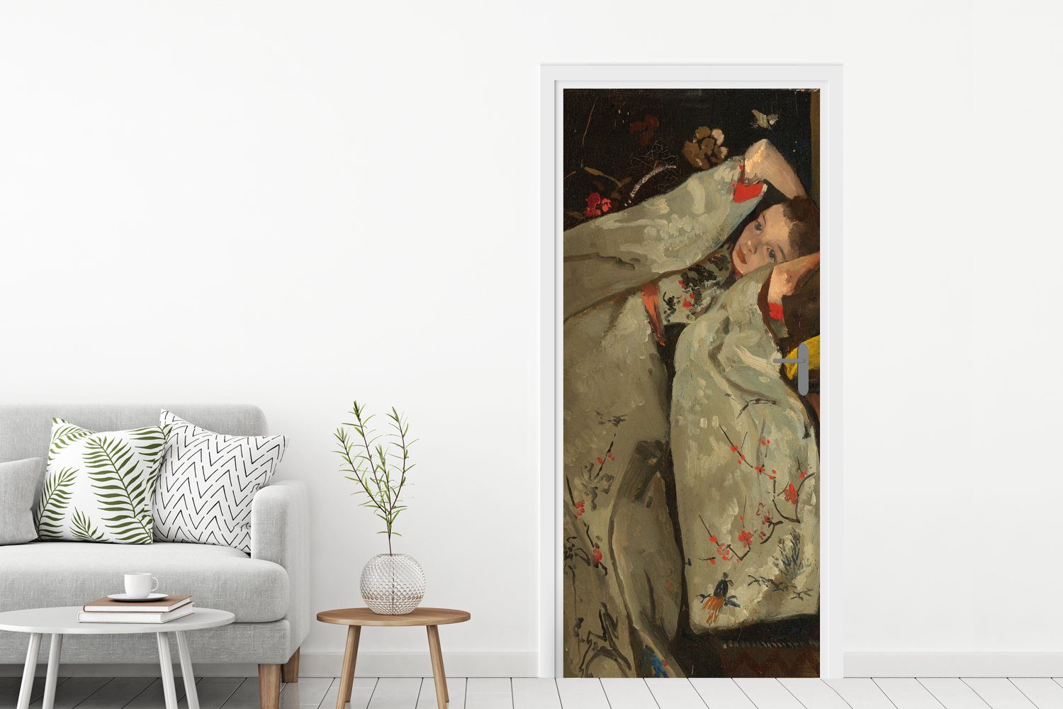 Matt, Gemälde (1 Breitner, cm von im Türtapete für weißen Türaufkleber, Hendrik Fototapete - MuchoWow 75x205 bedruckt, St), Kimono Tür, Mädchen George